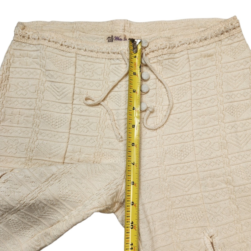 White Llama Sz Small Crocheted Handcrafted Knit Flare Pants Lace-Up Boho Hippie - Picture 8 of 12